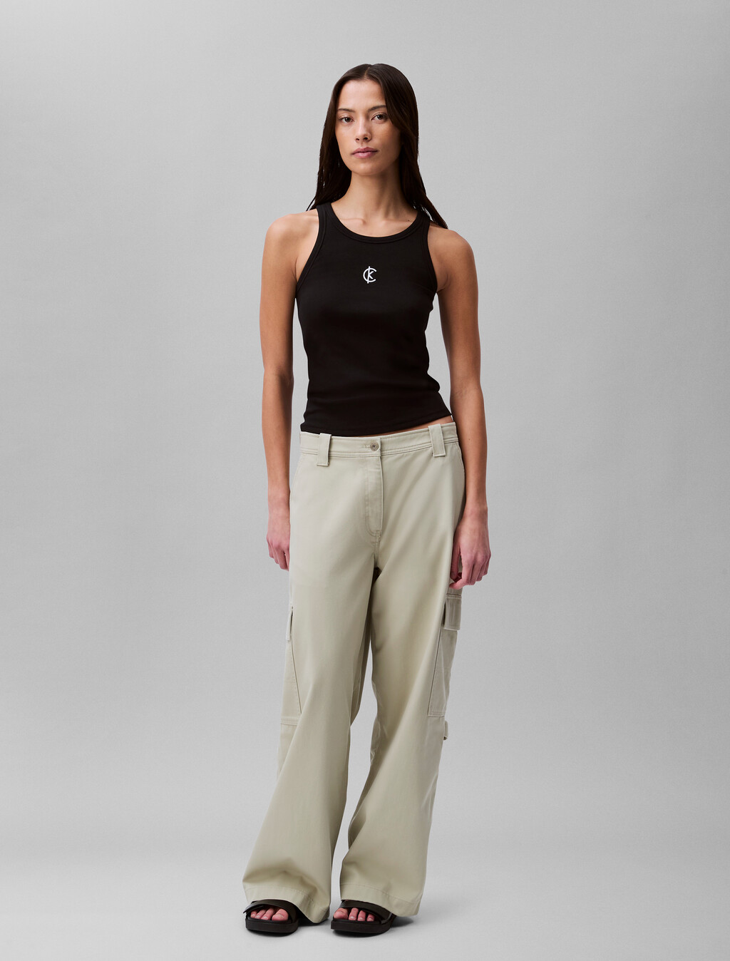 Ribbed Cotton Logo Tank Top, Black, hi-res