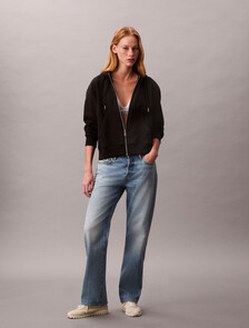 Cotton Terry Zip Up Hoodie, Black, hi-res