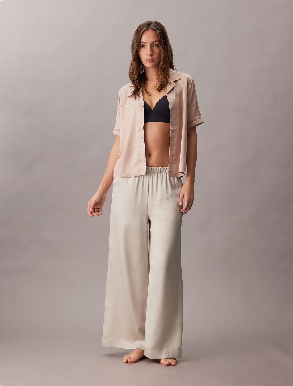Satin Sheen Pyjama Shirt, 18724 STITCH STRIPE LOGO+Cedar, hi-res
