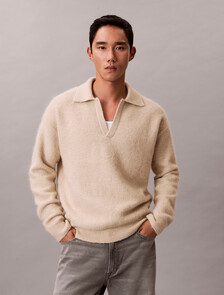 Brushed Alpaca Blend Johnny Collar Jumper, Pelican, hi-res