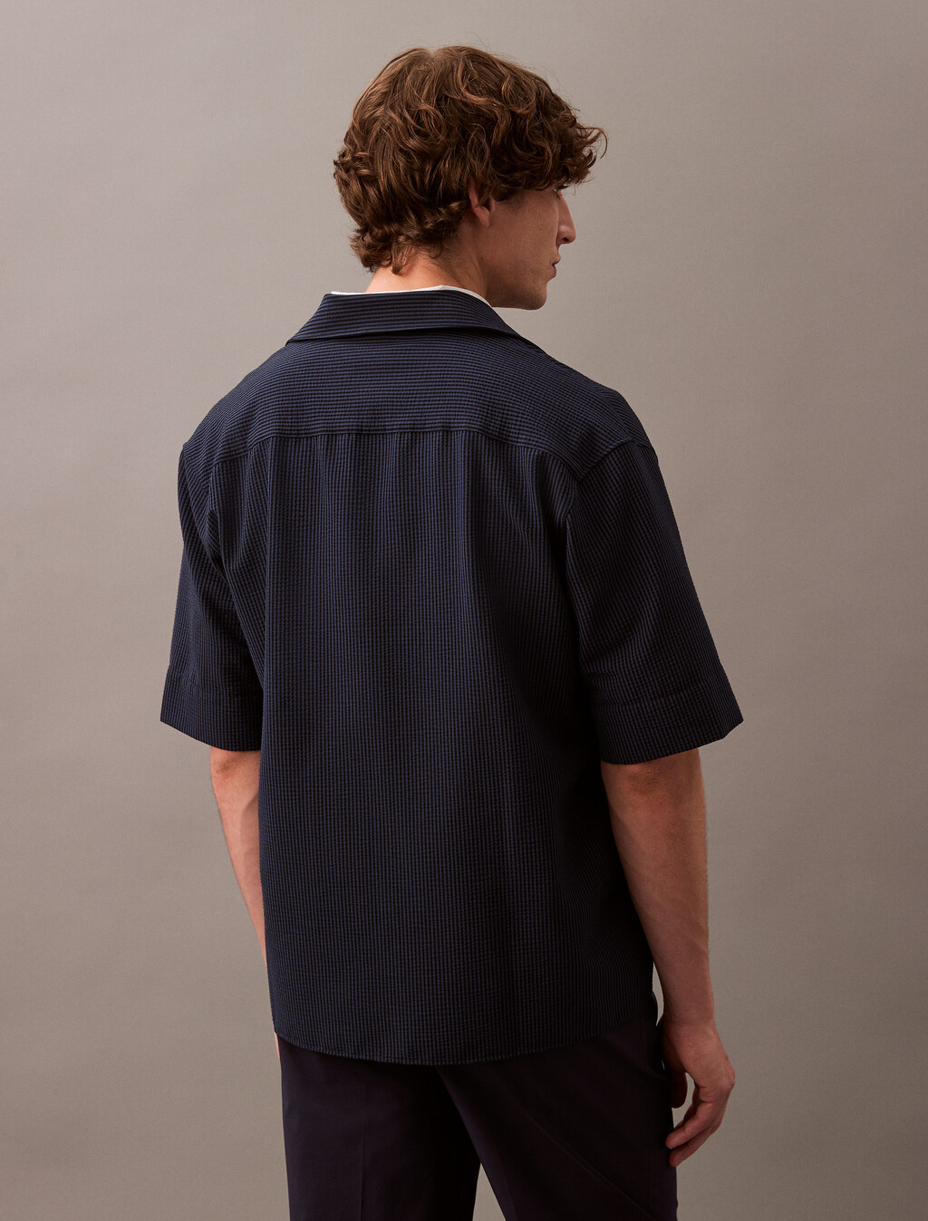 Seersucker Short Sleeve Shirt, Dark Sapphire, hi-res