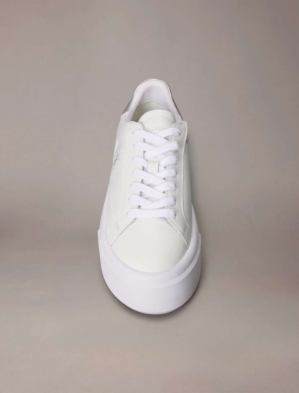 Sienna - Leather Logo Platform Trainers, Bright White/Silver, hi-res