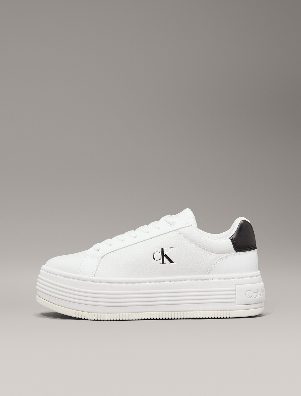 Leather Platform Trainers, Bright White/Black, hi-res