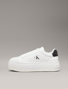 Leather Platform Trainers, Bright White/Black, hi-res