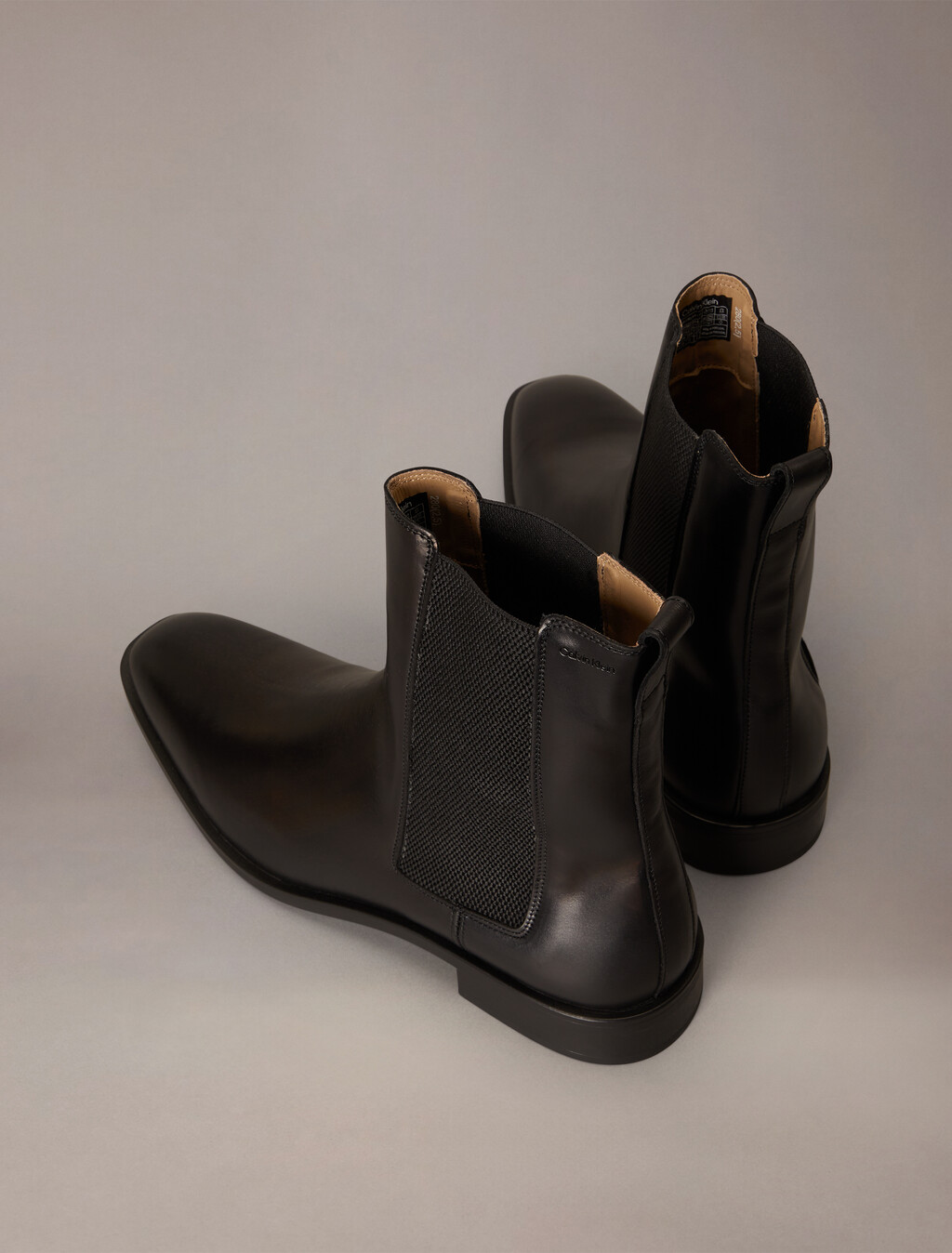 Leather Almond Toe Chelsea Boots, Triple Black, hi-res