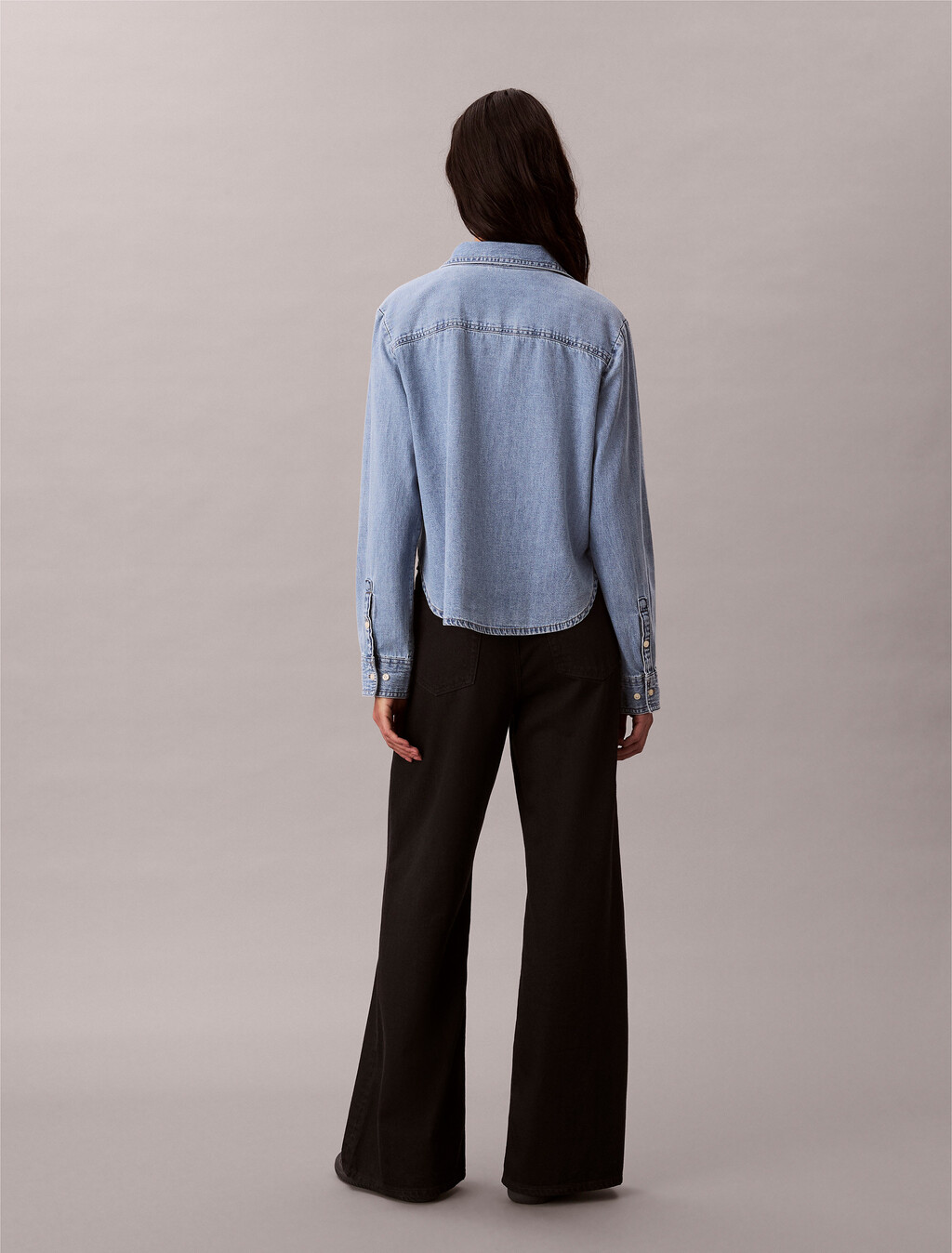 Washed Cropped Denim Shirt, BLUE RIVIERA, hi-res