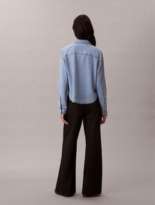 Washed Cropped Denim Shirt, BLUE RIVIERA, hi-res