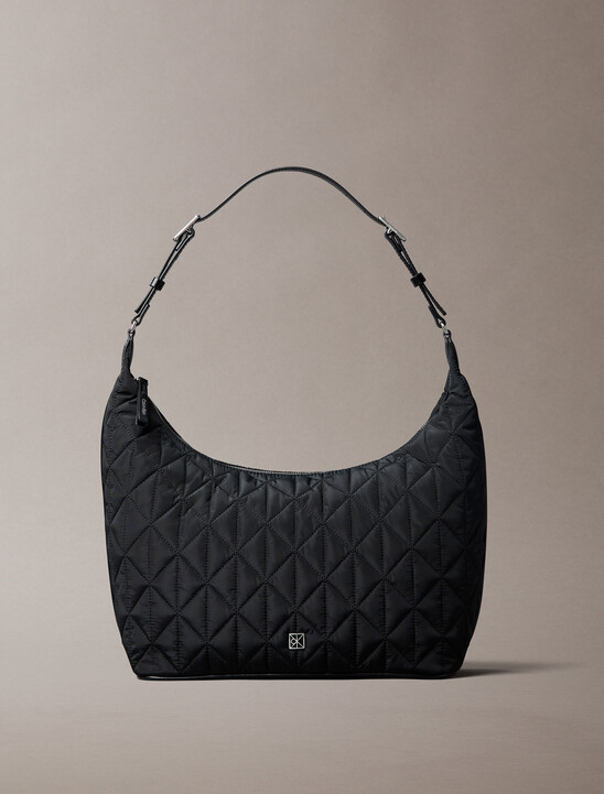 Quilted Emblem Nylon Shoulder Bag