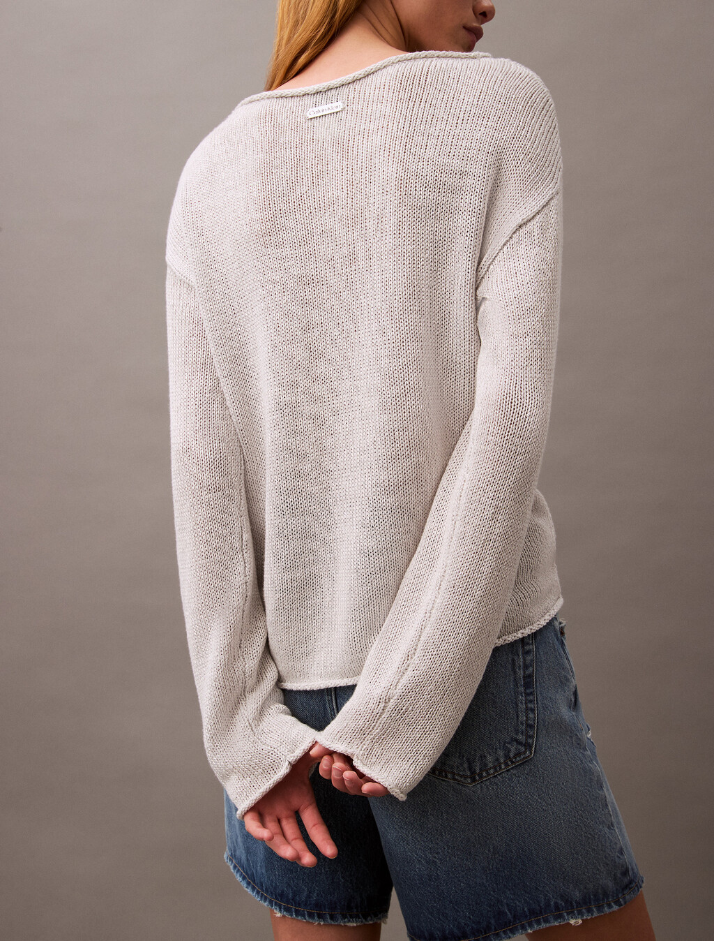 Boxy Linen Nylon Jumper, Lunar Rock, hi-res
