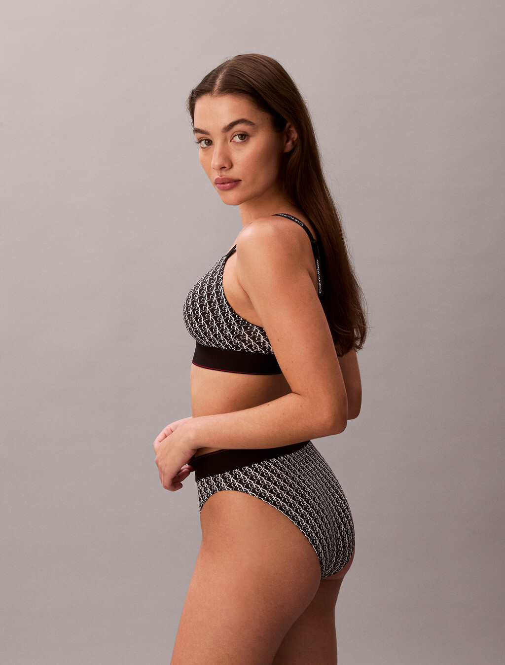 Lightly Lined Bralette - Graphic Monogram Microfibre Stretch, MINI STEPPING LOGO BLACK, hi-res