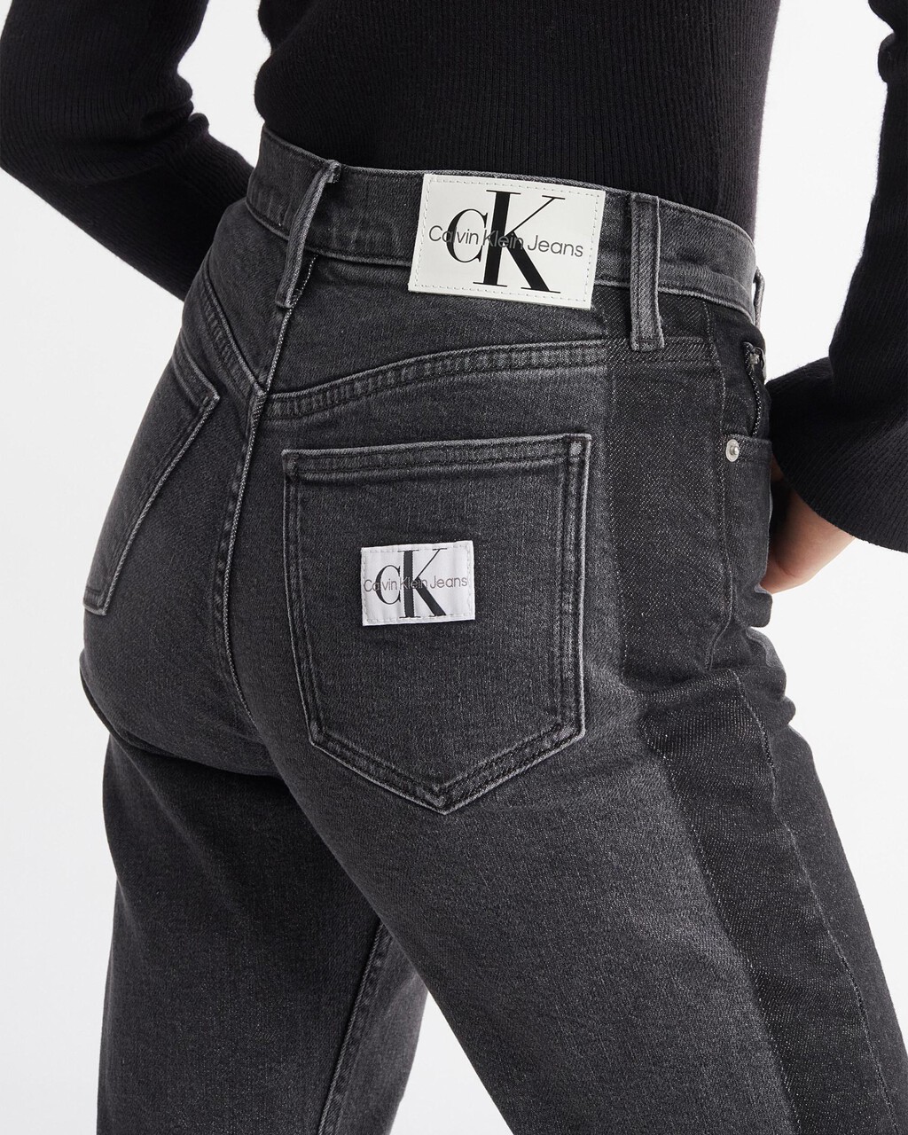 TWO TONE BLACK HIGH RISE STRAIGHT ANKLE JEANS, Washed Black Blocked, hi-res