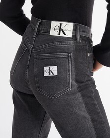 TWO TONE BLACK HIGH RISE STRAIGHT ANKLE JEANS, Washed Black Blocked, hi-res