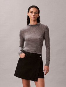 Denim Mini Wrap Skirt, SOFT BLACK, hi-res
