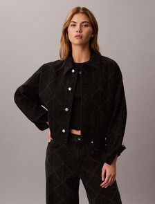 All-Over Logo Denim Jacket, CK WORN BLACK, hi-res