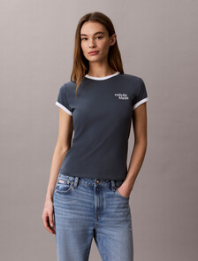 Embroidered Logo Ringer T-shirt, Dark Slate, hi-res