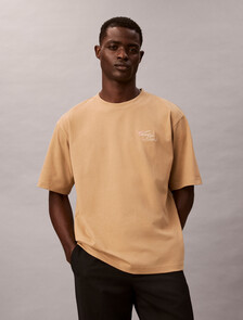 Two Tone Logo Embroidery Oversized Tee, Tannin, hi-res