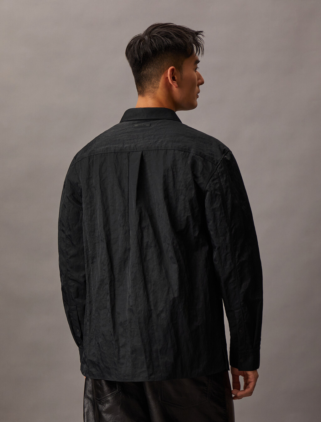 Relaxed Nylon Shirt Jacket, Black, hi-res