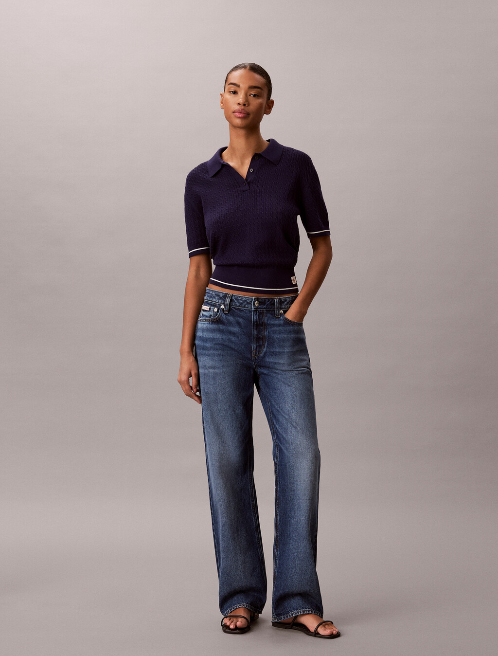 Cable Knit Short Sleeve Jumper, Evening Blue, hi-res