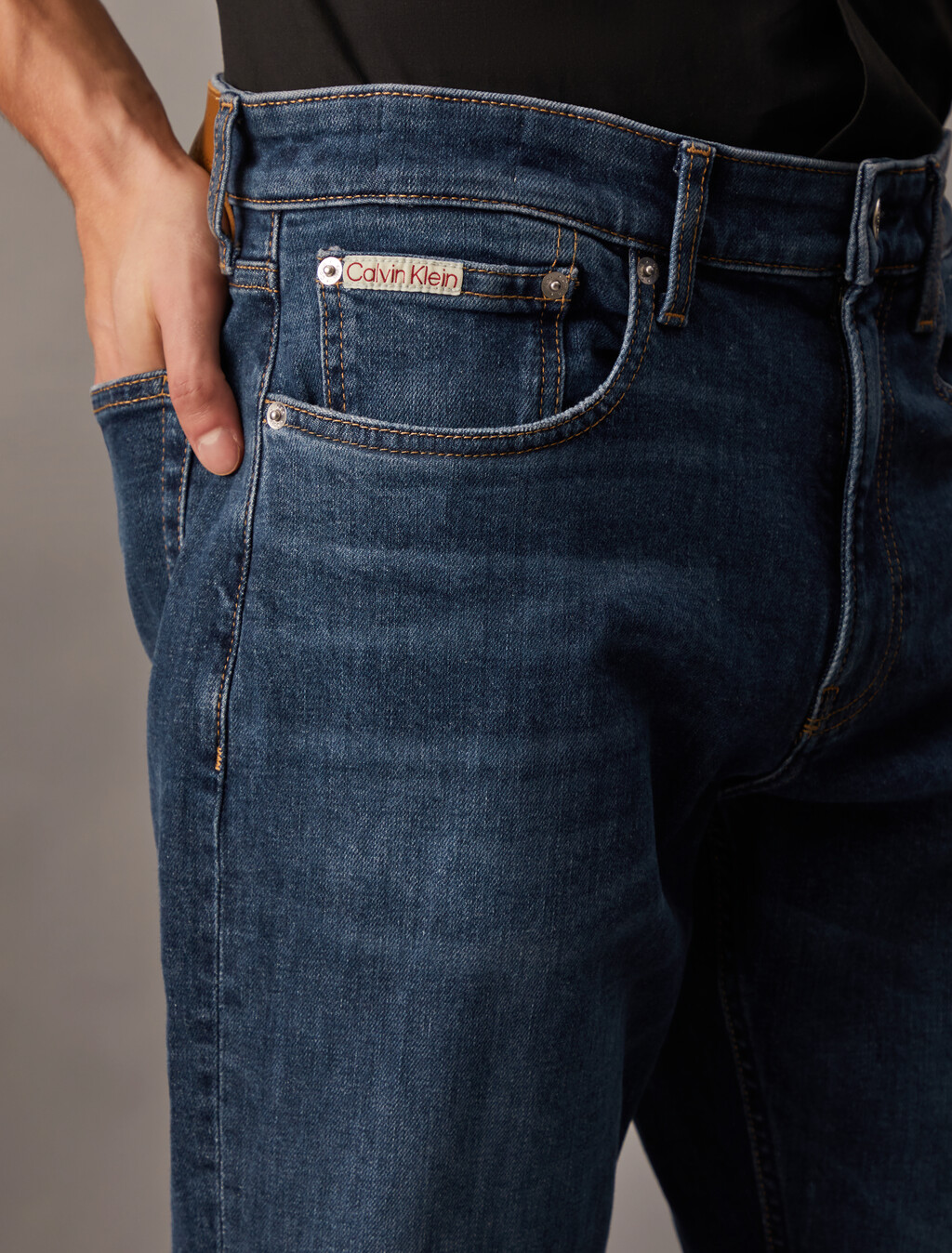 Authentic Straight Italian Denim Jeans, Denim Dark, hi-res
