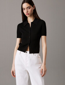Silky Cropped Baby Polo Shirt, Black, hi-res