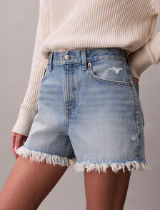 90s Relaxed Frayed Denim Shorts, BARDOT BLUE, hi-res