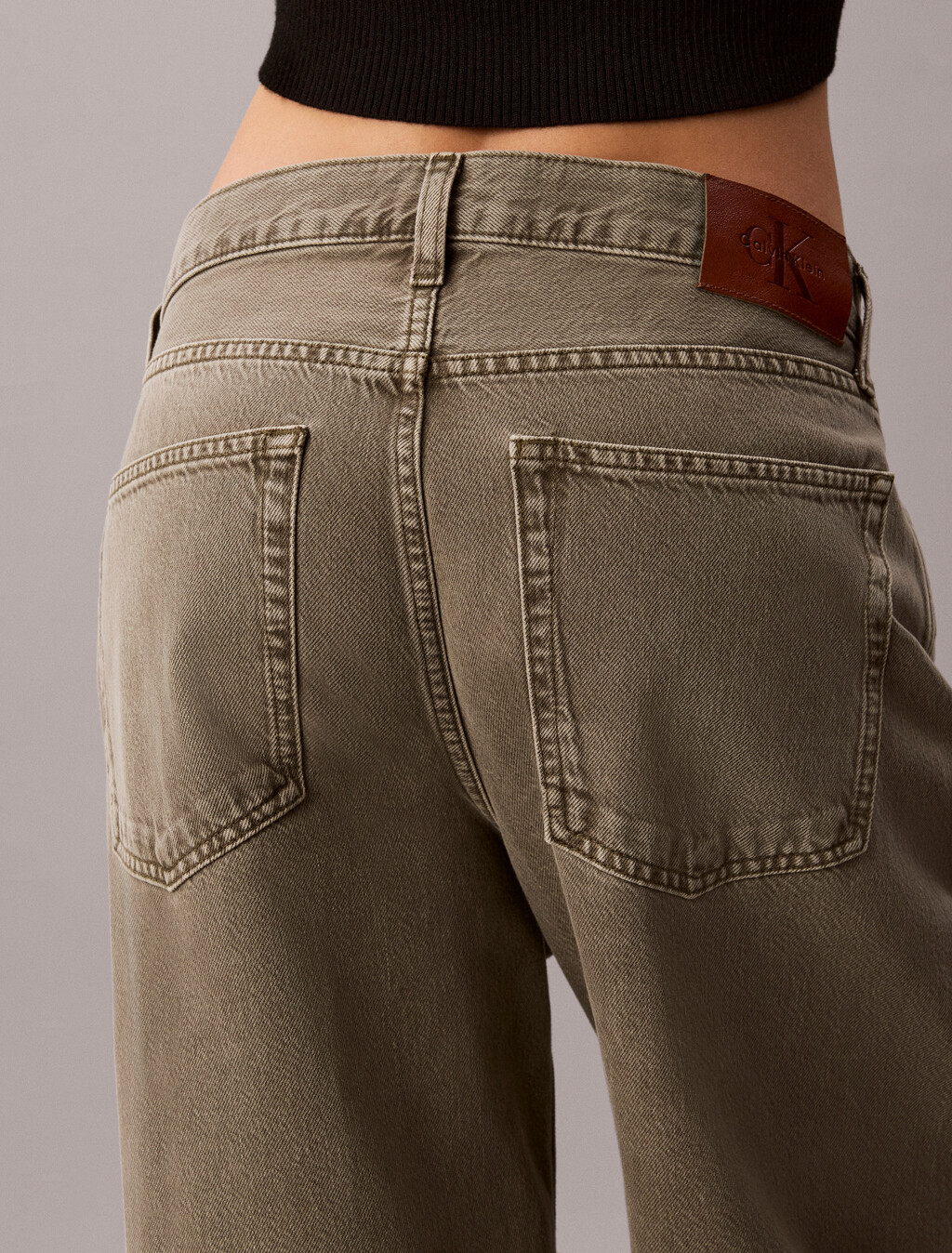 Twisted Low Rise Baggy Cotton Lyocell Jeans, FADED OLIVE, hi-res