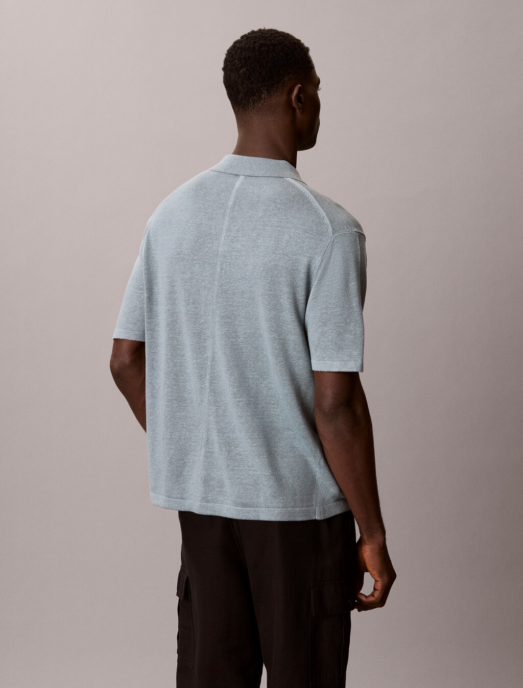 Linen Blend Open Collar Polo Shirt, Frosted Spruce, hi-res