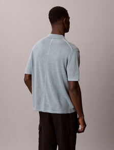 Linen Blend Open Collar Polo Shirt, Frosted Spruce, hi-res