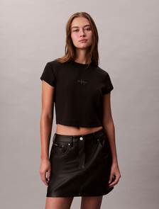 Slim Cropped Monogram T-shirt, Black, hi-res