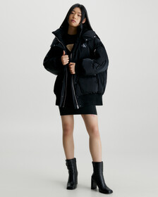 Oversized Hooded Bomber Jacket, Ck Black, hi-res