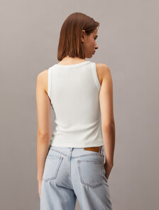 Body Stretch Rib Knit Tank Top, Bright White, hi-res