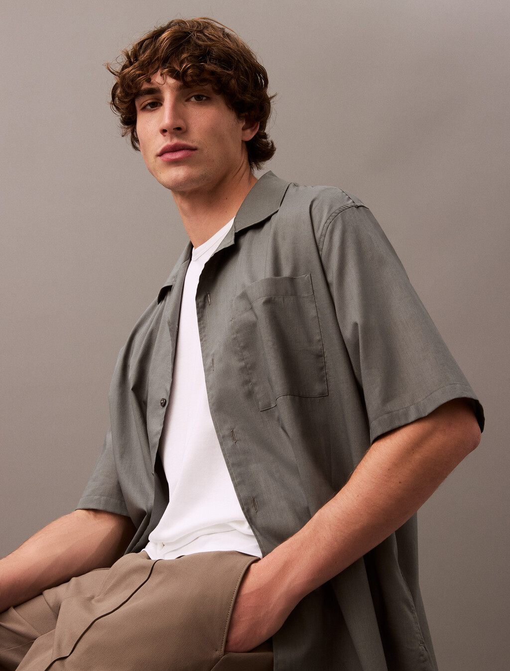 Relaxed Cotton Gauze Shirt, Sedona Sage, hi-res