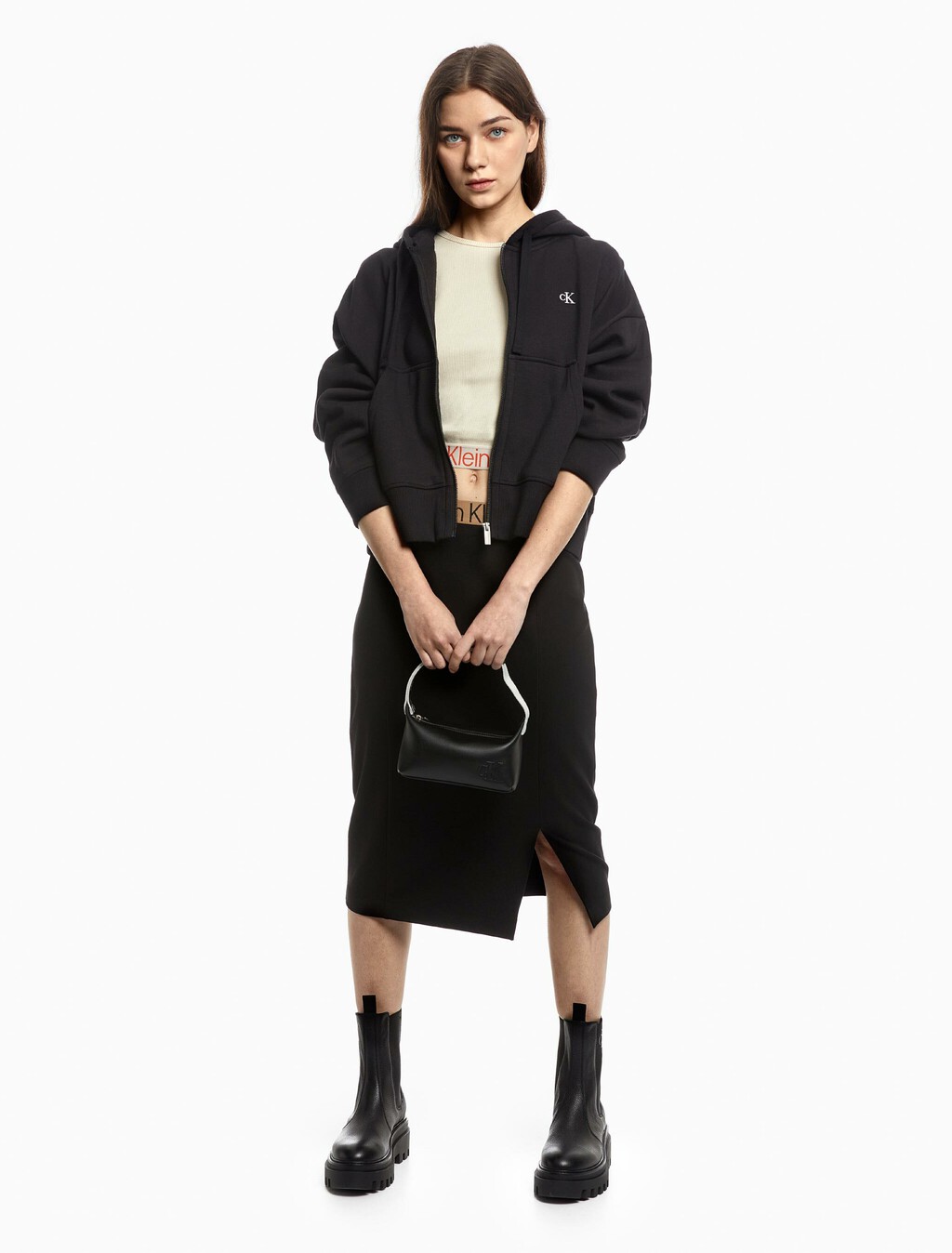 Archive Logo Zip Up Hoodie, Black Beauty, hi-res