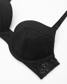 Scalloped Lace Push Up Plunge Bra, Black, hi-res