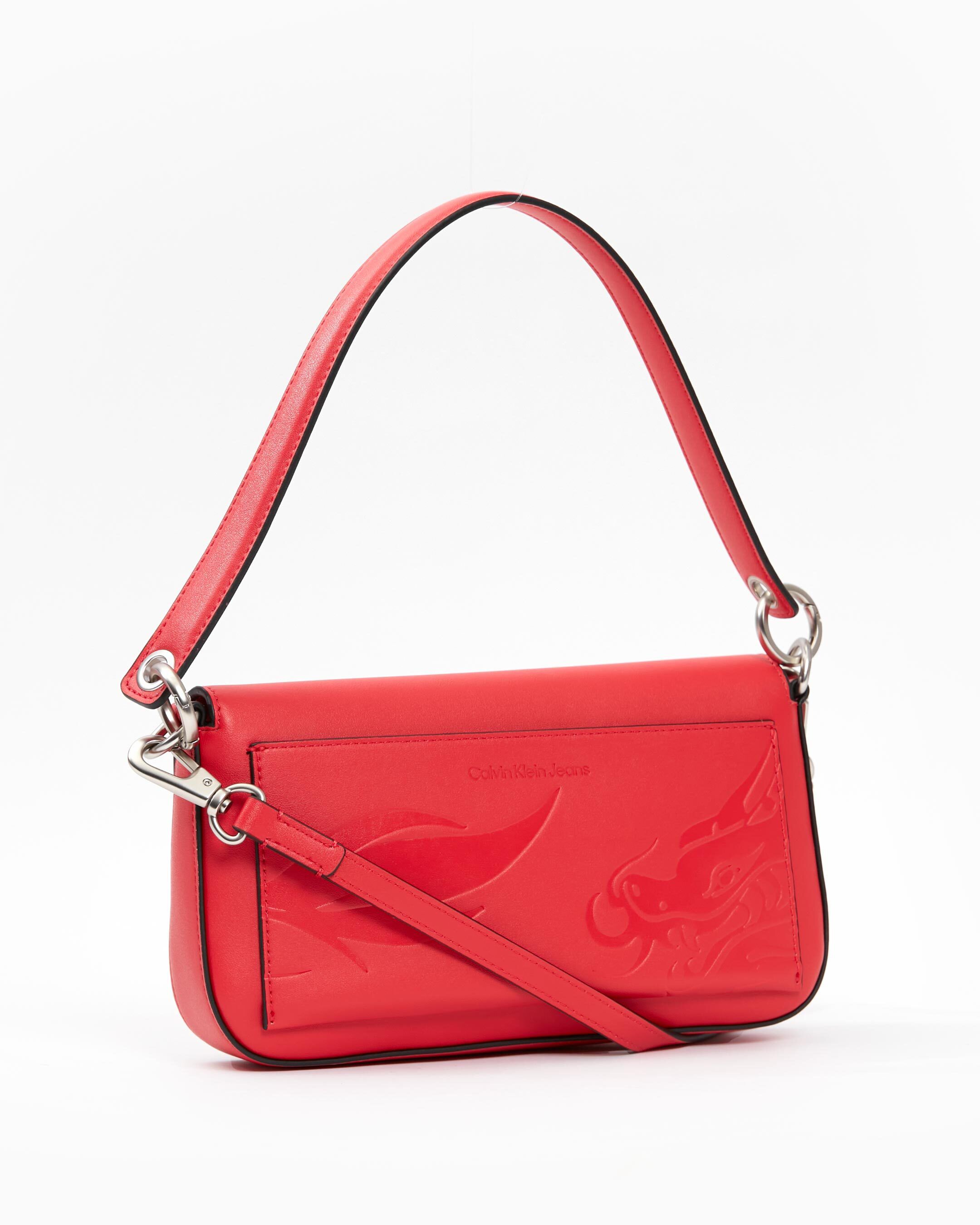 Calvin klein red leather handbag cheap