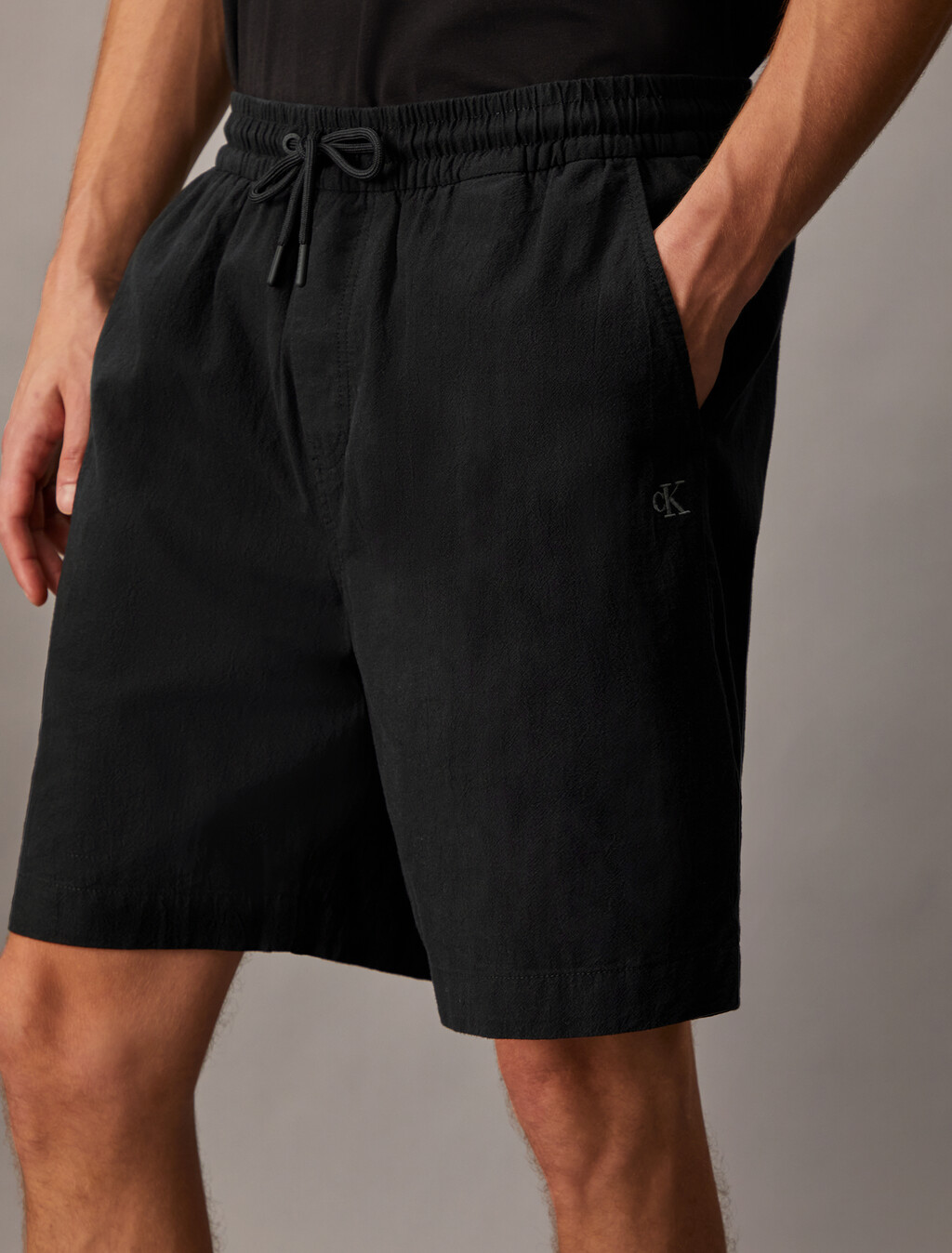 Textured Cotton Shorts, Ck Black, hi-res