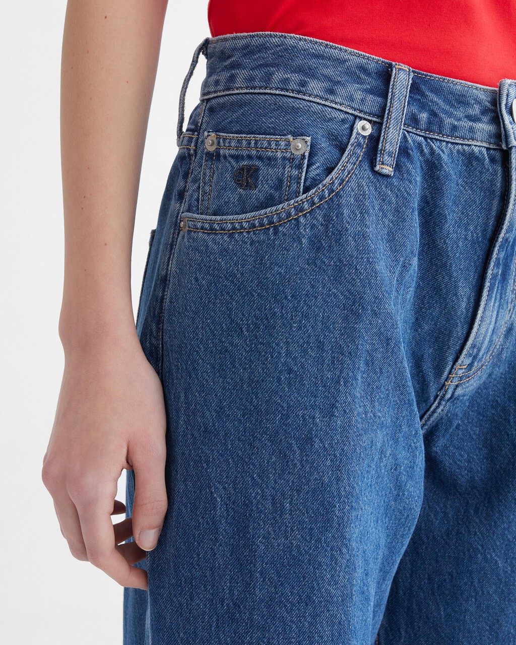 Sustainable 90'S Straight Jeans, Dark Blue BACK EMBRO, hi-res