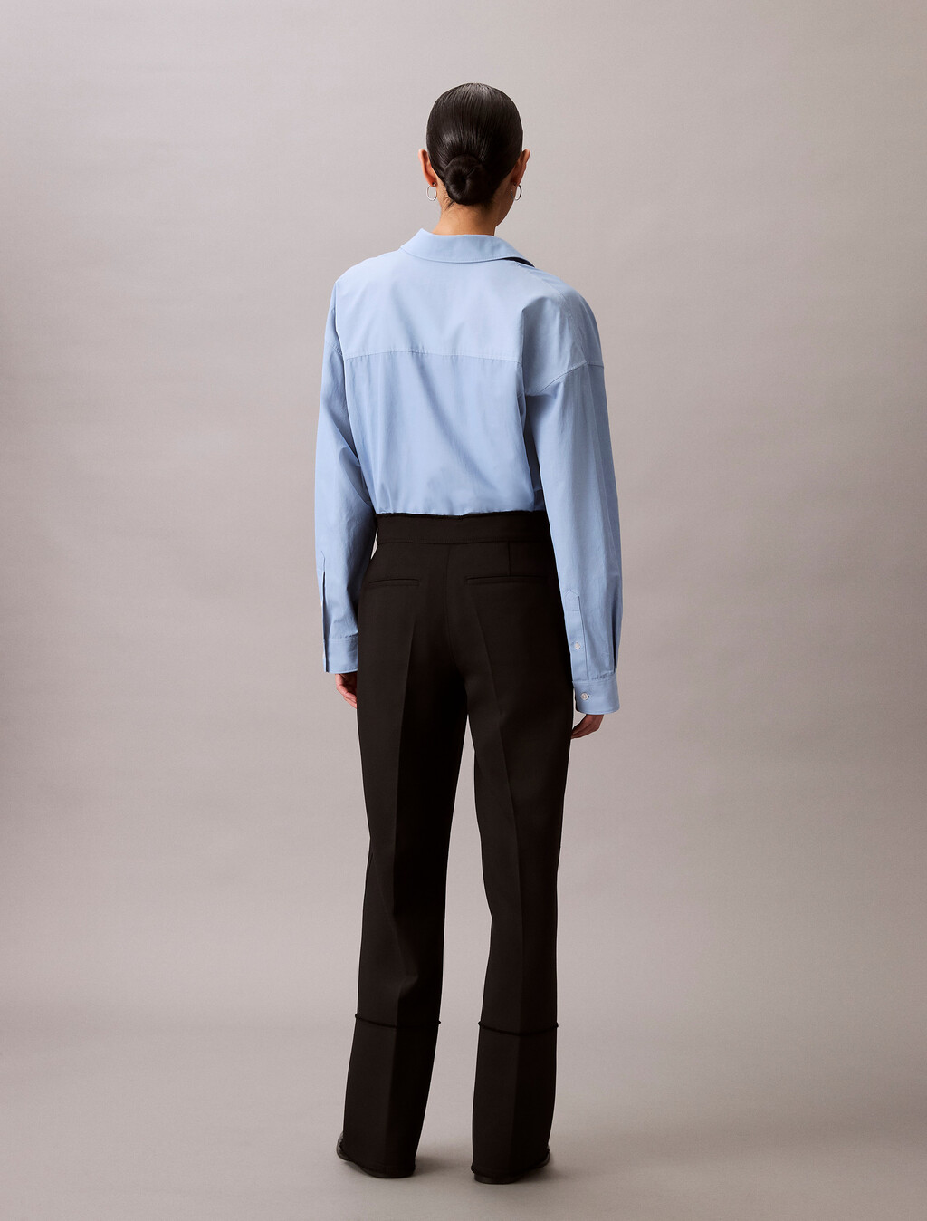 Wool Blend Gabardine Raw Edge Trousers, Black, hi-res