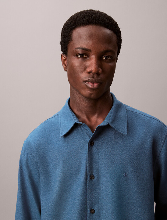 Melange Flannel Relaxed Button-Down Shirt