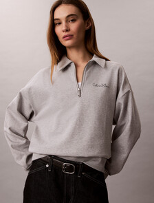 French Terry Relaxed Quarter Zip Sweatshirt, History Grey Heather, hi-res