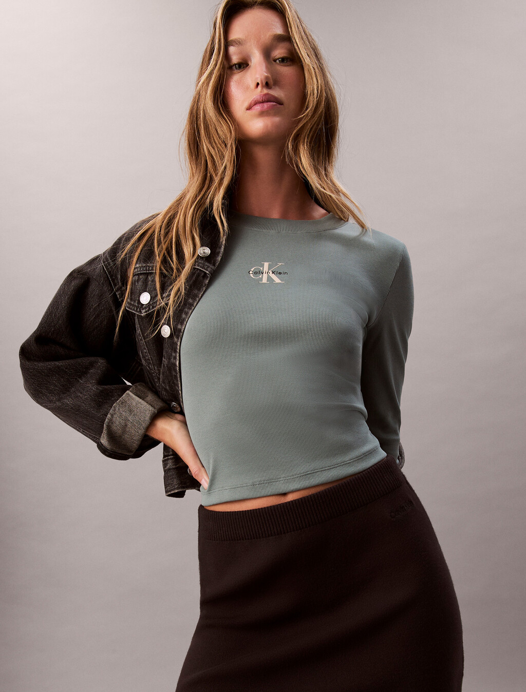 Monogram Logo Long Sleeve Baby Tee, Autumn Green, hi-res