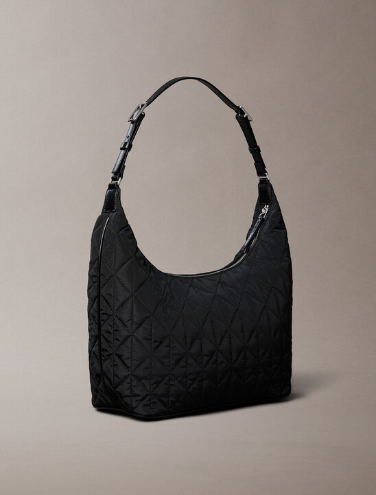 Quilted Emblem Nylon Shoulder Bag