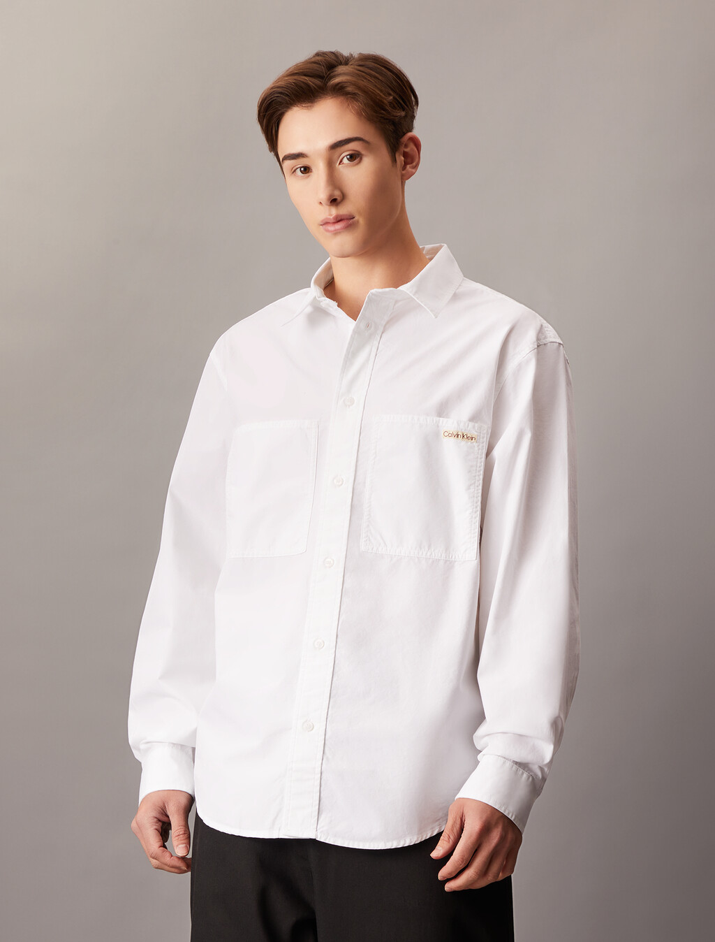 Relaxed Cotton Poplin Shirt, Bright White, hi-res