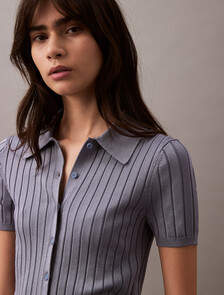 Silky Cropped Baby Polo Shirt, Country Blue, hi-res