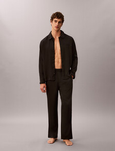 Matte Shine Button-Down Sleep Shirt, Black, hi-res