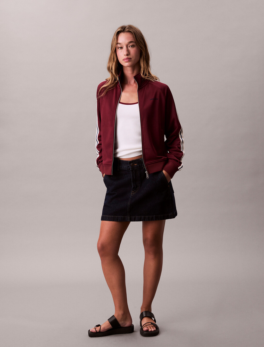 High Shine French Terry Jacket, Deep Rouge, hi-res