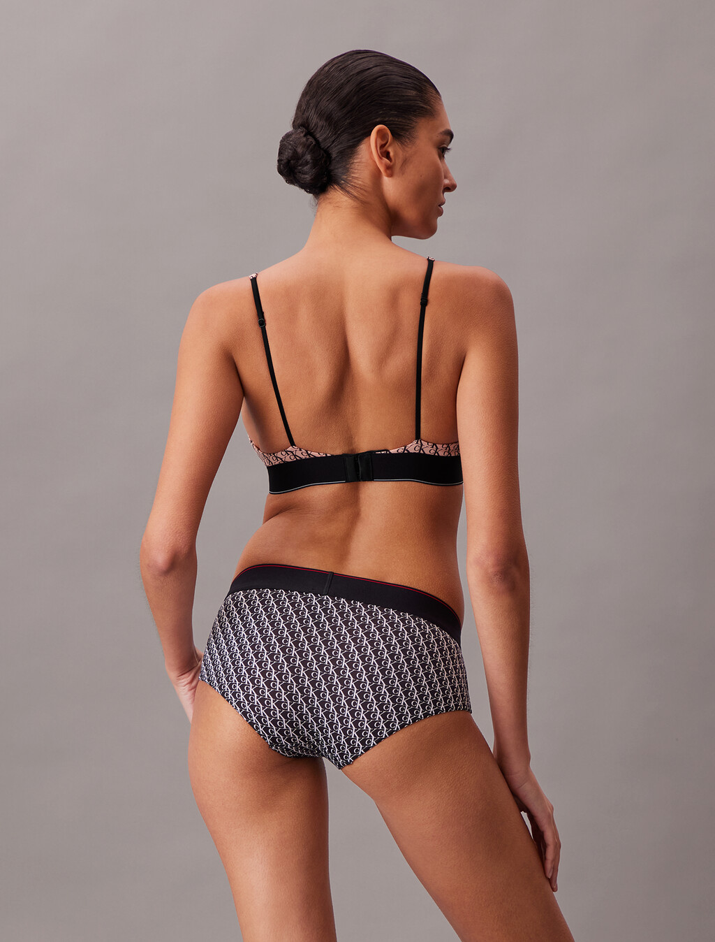 Triangle Bralette - Graphic Monogram Microfibre Stretch, MINI STEPPING LOGO BRIGHT PEACH, hi-res