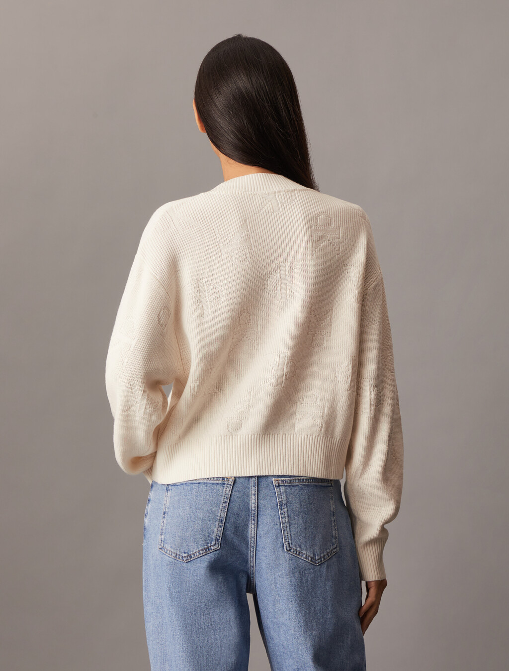 Monogram Intarsia Knit Cardigan, Ivory, hi-res