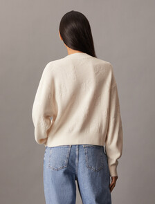 Monogram Intarsia Knit Cardigan, Ivory, hi-res