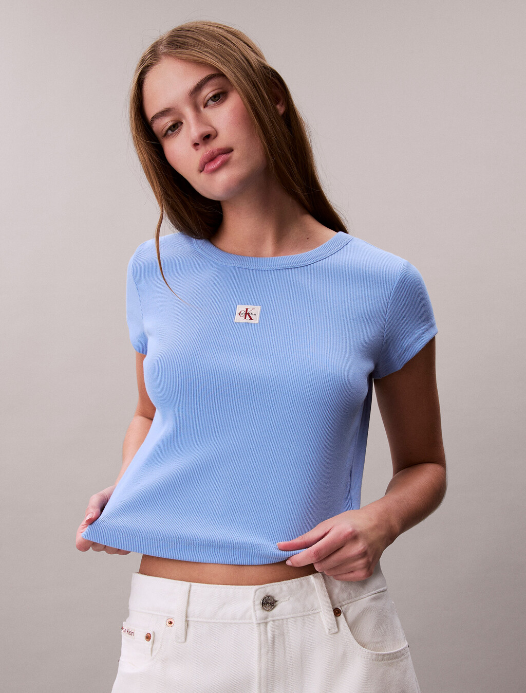 Cotton Stretch Rib Baby Tee, Blue Descent, hi-res